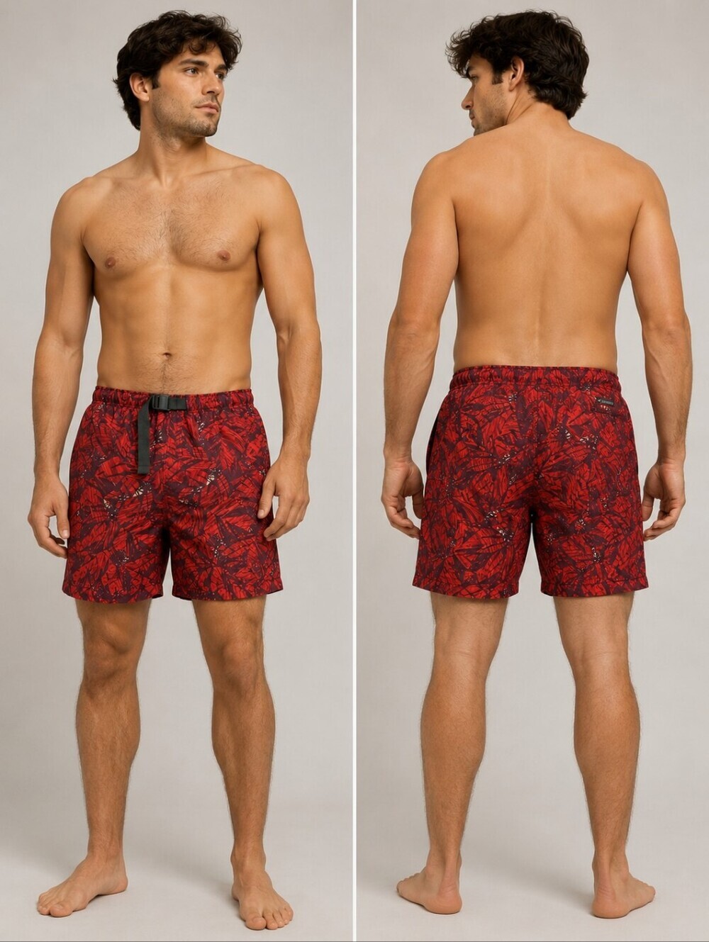 Columbia Omni-Shade Sun Protection Red Palm Leaves Swim Trunks Men's Large L EUC